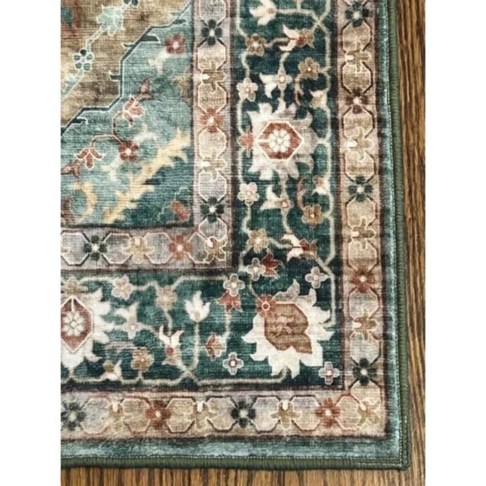 New 3x5 Green Area Rug, Washable Low-Pile Non-Slip Carpet for Home & Room